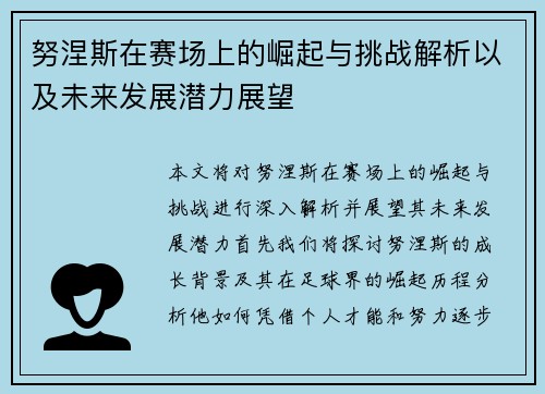 努涅斯在赛场上的崛起与挑战解析以及未来发展潜力展望